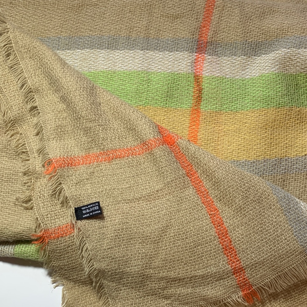 Versatile Soft Blanket Scarf | Neutral Plaid | Beach Bonfire or Winter Wrap